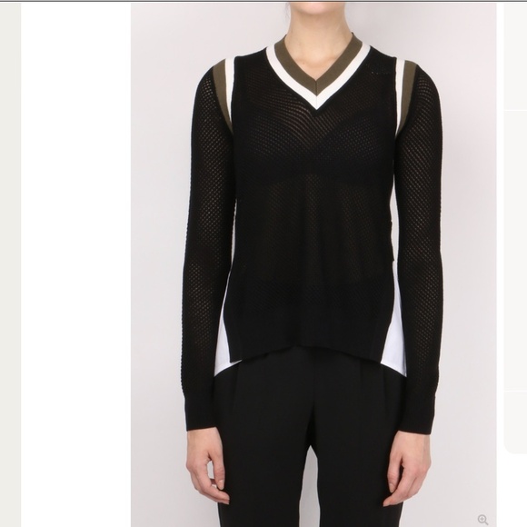 VERONICA Beard Studio Mix Media Mesh Sweater Top Size Small Black White Green - Picture 2 of 8